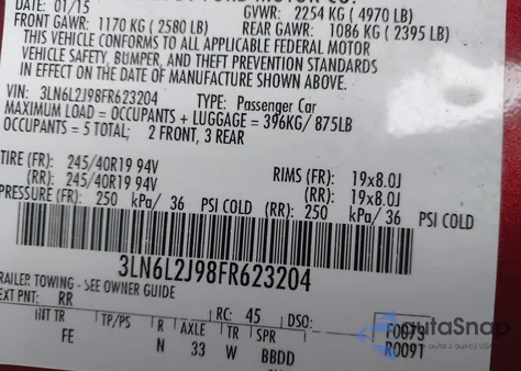 2015 Lincoln Mkz from USA, damaged, VIN 3LN6L2J98FR623204